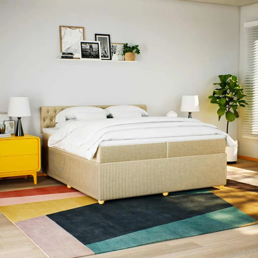 Sommier à lattes de lit avec matelas Crème 200x200 cm Tissu - 4