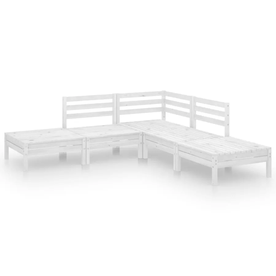 Salon de jardin 5 pcs Bois de pin massif Blanc - 2