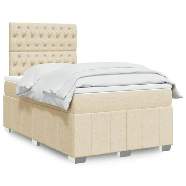 Sommier à lattes de lit avec matelas Crème 120x200 cm Tissu