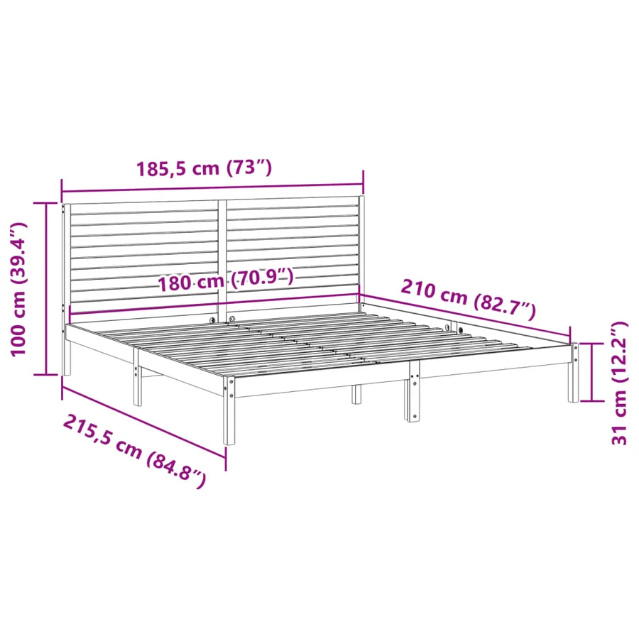 Cadre de lit extra long sans matelas 180x210 cm bois massif - 9