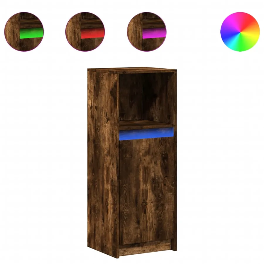 Buffet avec LED chêne fumé 38x34x100 cm bois d'ingénierie - 2