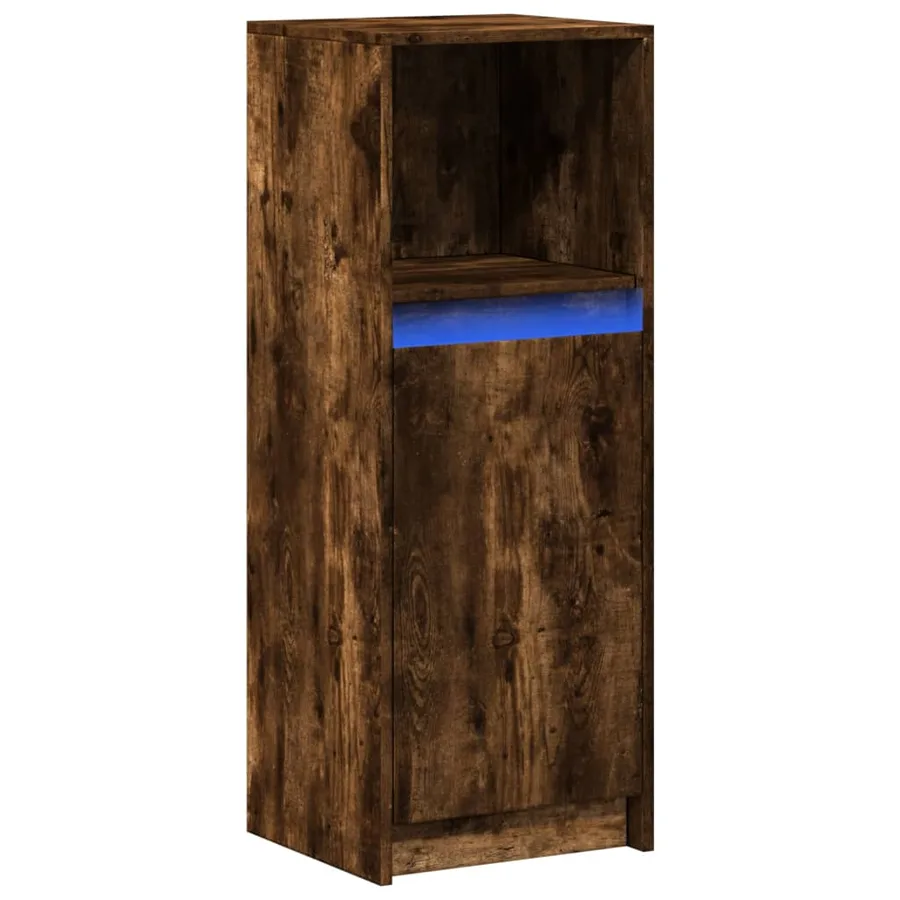 Buffet avec LED chêne fumé 38x34x100 cm bois d'ingénierie - 3