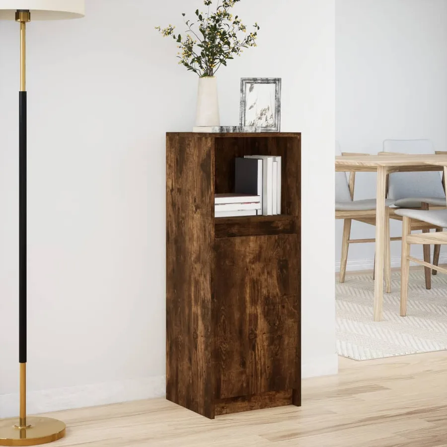 Buffet avec LED chêne fumé 38x34x100 cm bois d'ingénierie - 4