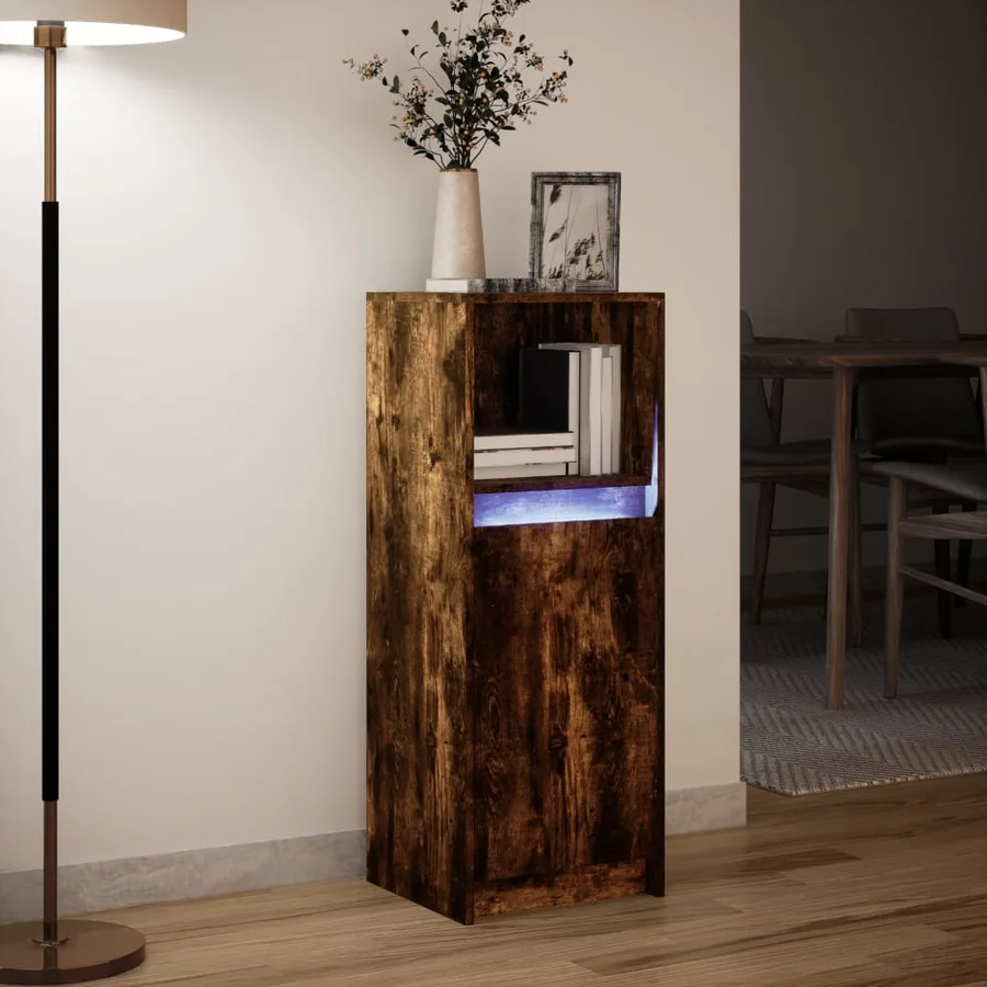 Buffet avec LED chêne fumé 38x34x100 cm bois d'ingénierie - 5