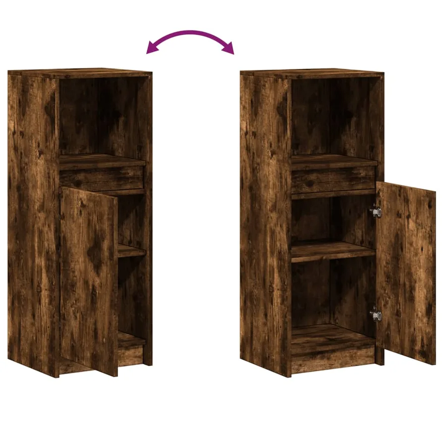 Buffet avec LED chêne fumé 38x34x100 cm bois d'ingénierie - 9