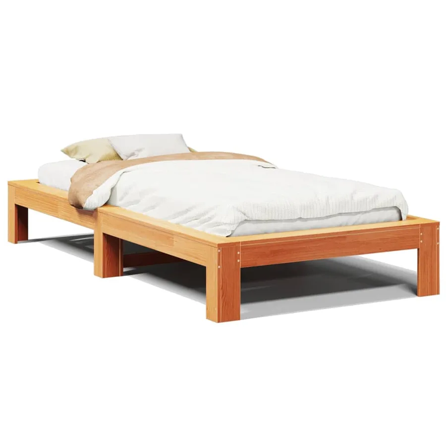 Cadre de lit sans matelas cire marron 75x190 cm bois pin massif - 2