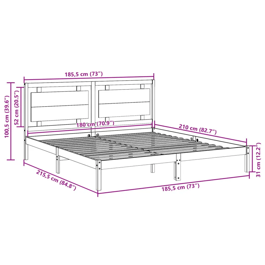 Cadre de lit extra long sans matelas 180x210 cm bois massif - 9