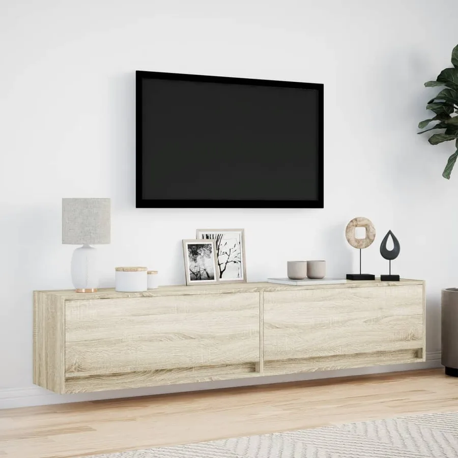 Meuble TV mural avec LED chêne sonoma 180x31x38 cm - 4