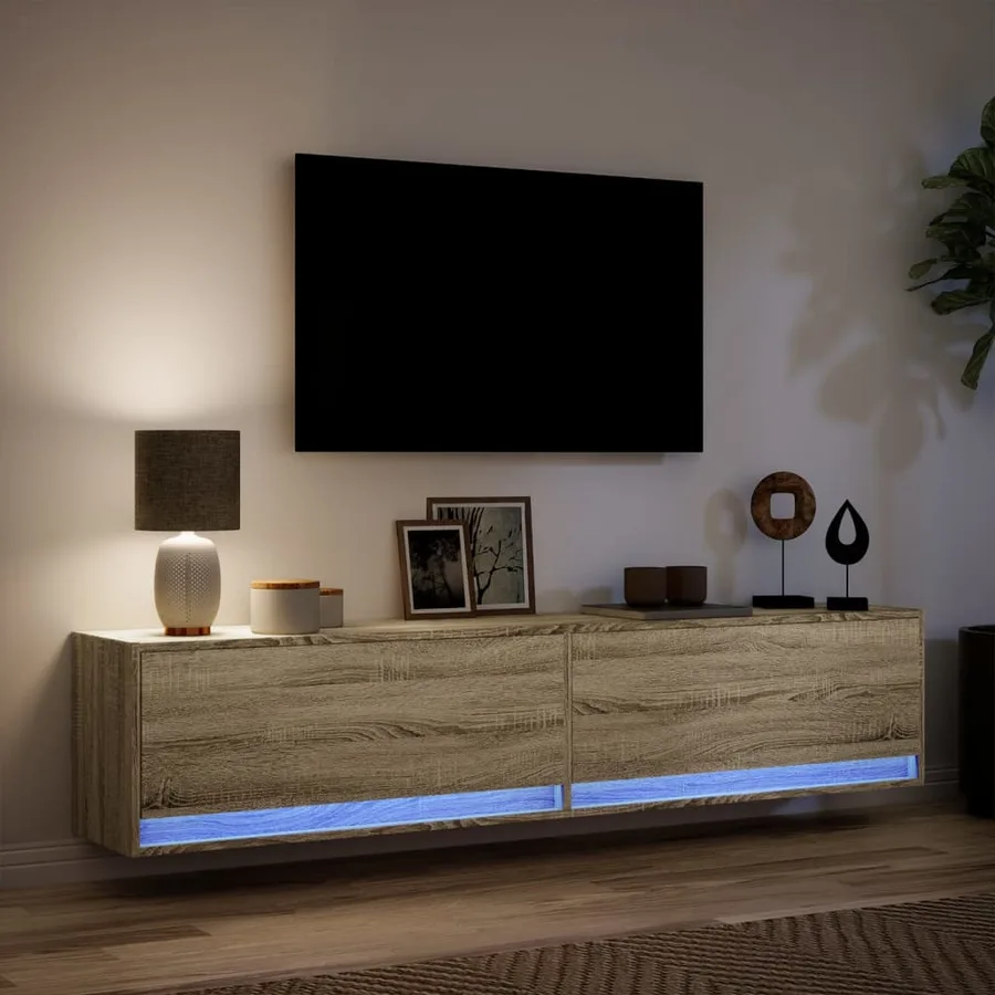 Meuble TV mural avec LED chêne sonoma 180x31x38 cm - 5