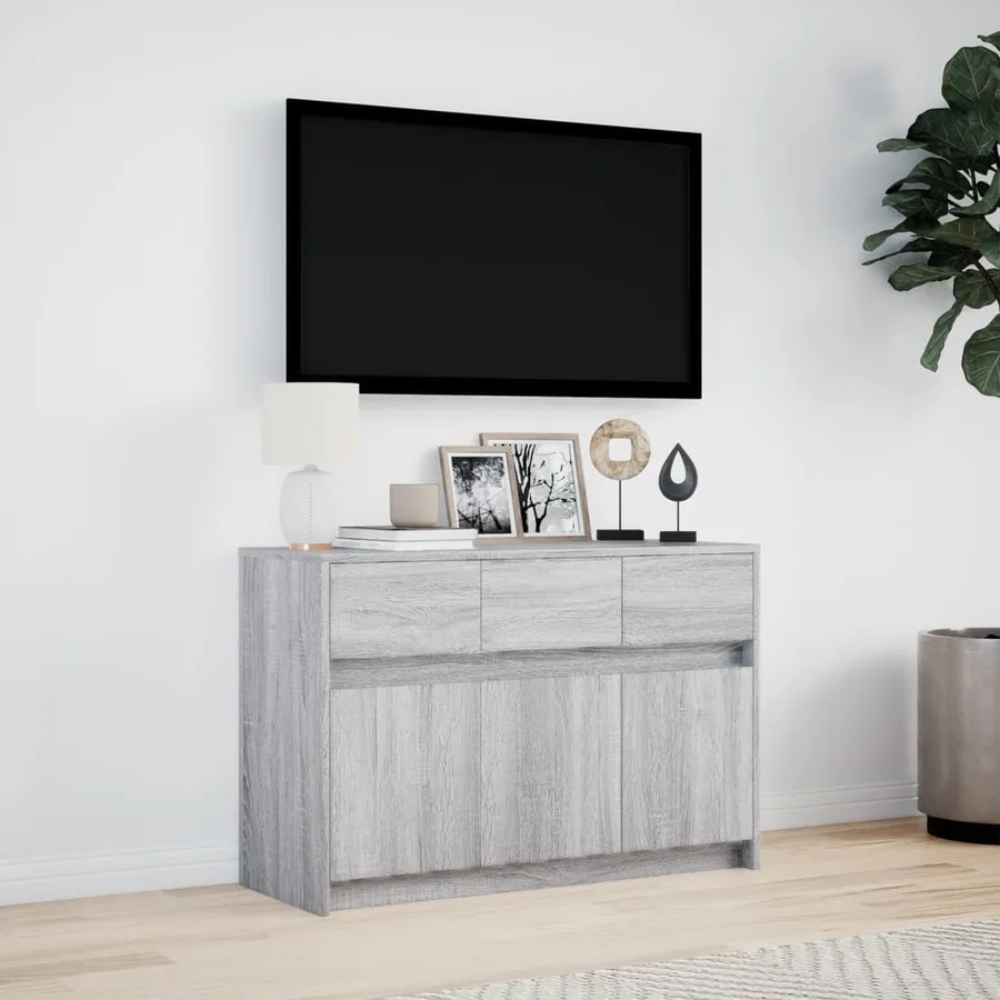 Meuble TV avec LED sonoma gris 91x34x61 cm bois d'ingénierie - 4