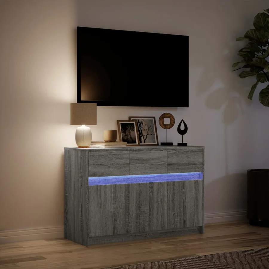 Meuble TV avec LED sonoma gris 91x34x61 cm bois d'ingénierie - 5