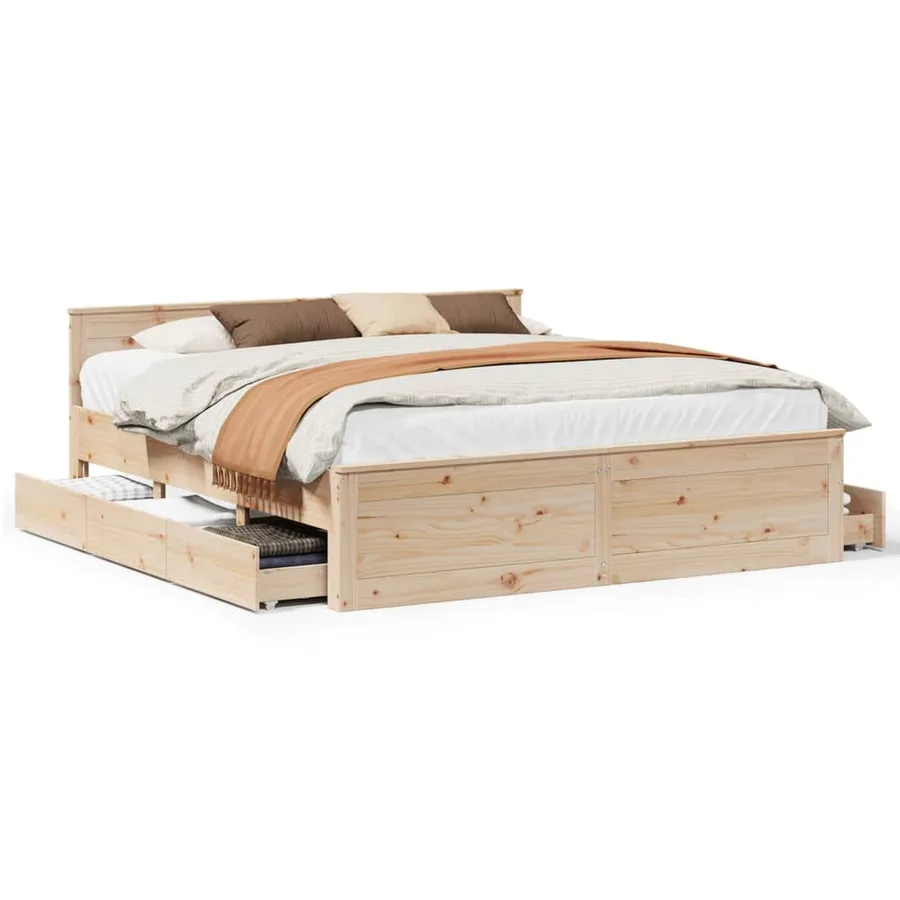 Cadre de lit sans matelas avec tête de lit 180x200 cm bois pin - 2