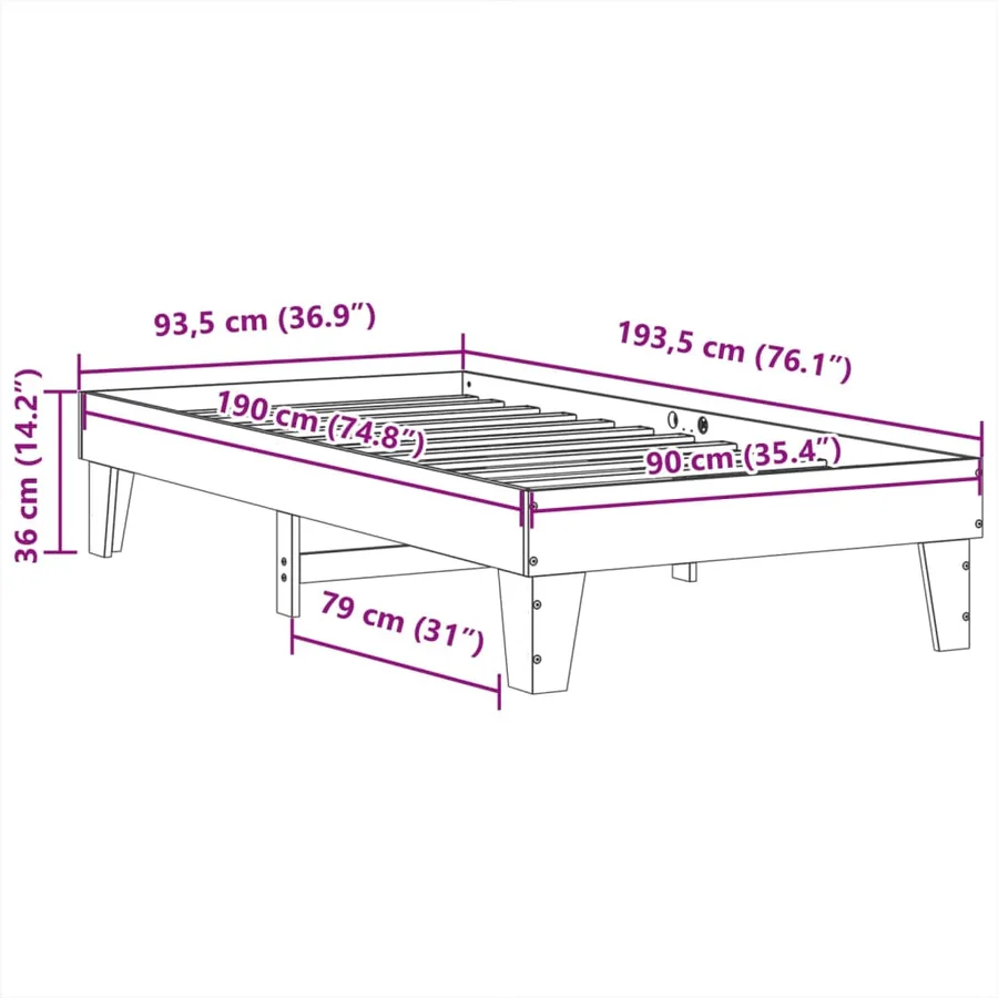 Cadre de lit sans matelas blanc 90x190 cm bois de pin massif - 9