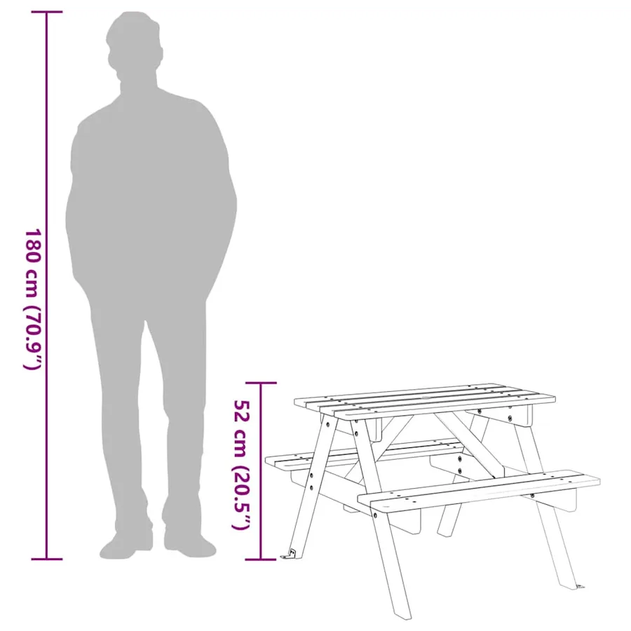 Table de pique-nique pour 4 enfants avec trou de parasol sapin - 9