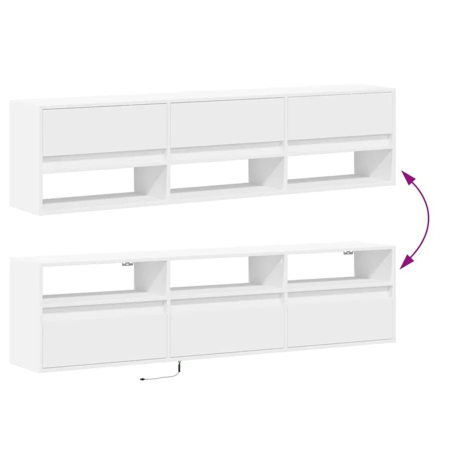 Meuble TV mural avec LED blanc 180x31x45 cm - 10