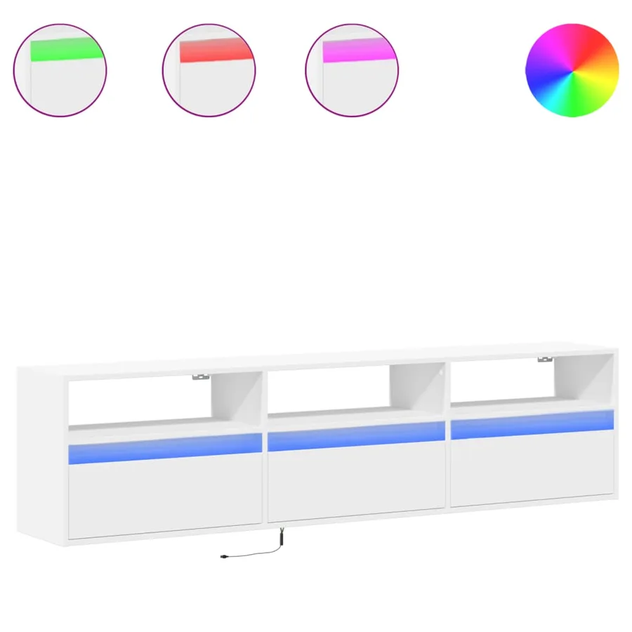 Meuble TV mural avec LED blanc 180x31x45 cm - 2