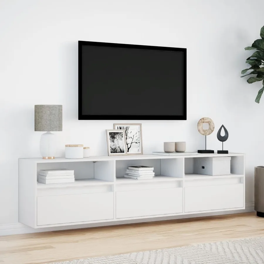 Meuble TV mural avec LED blanc 180x31x45 cm - 4