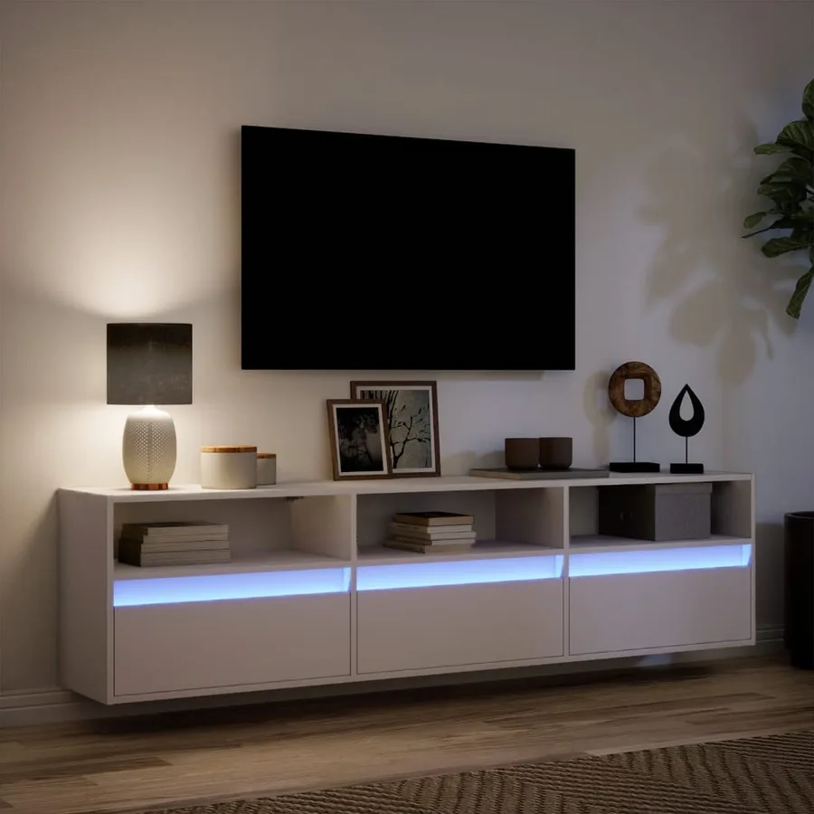 Meuble TV mural avec LED blanc 180x31x45 cm - 5
