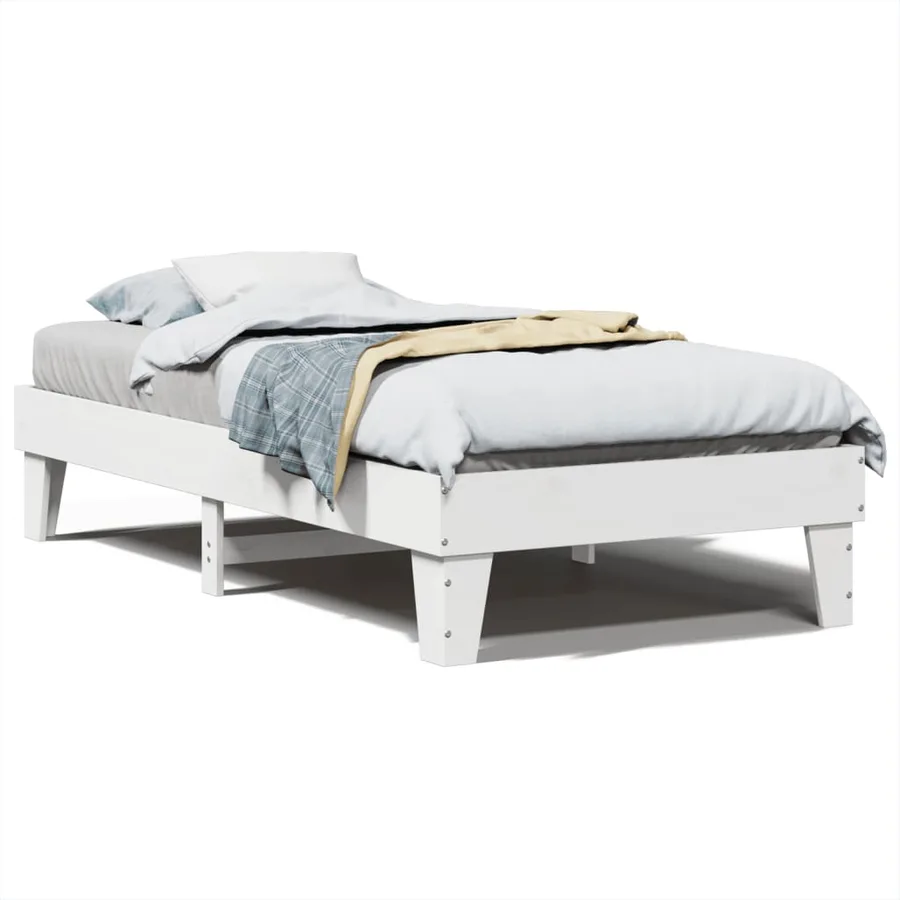 Cadre de lit sans matelas blanc 75x190 cm bois de pin massif - 2