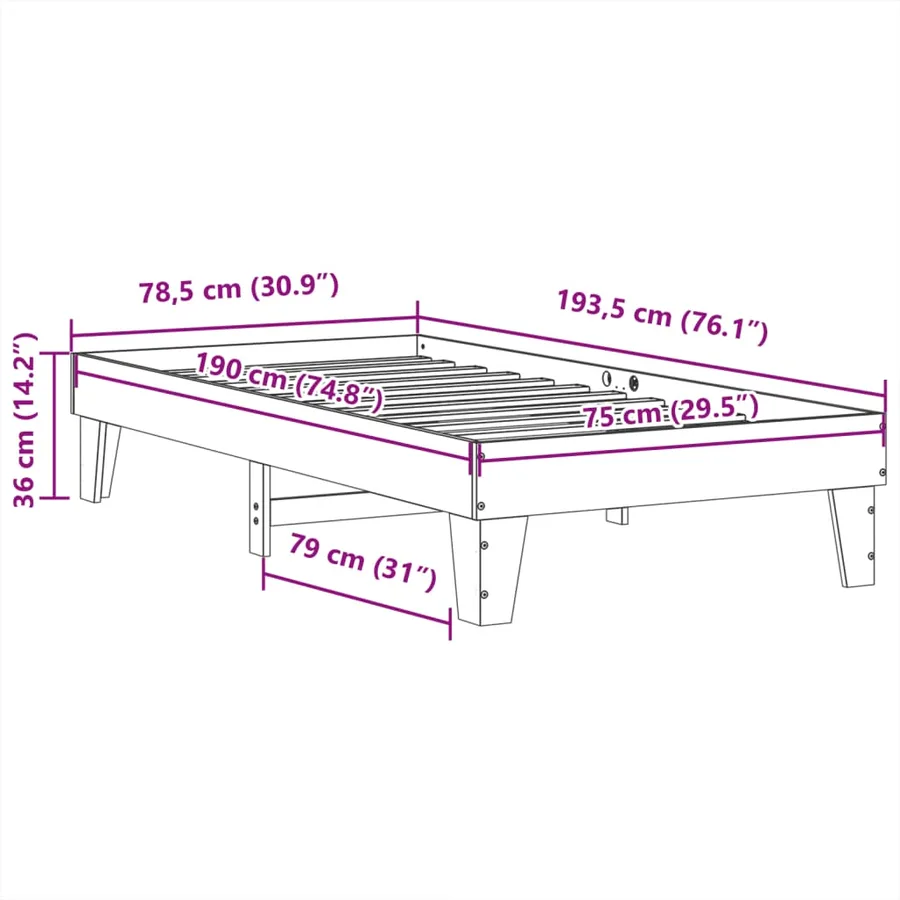 Cadre de lit sans matelas blanc 75x190 cm bois de pin massif - 9