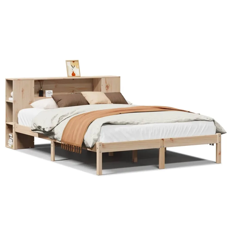 Lit bibliothèque sans matelas 150x200 cm bois massif de pin - 2