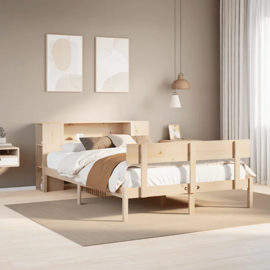 Lit bibliothèque sans matelas 150x200 cm bois massif de pin