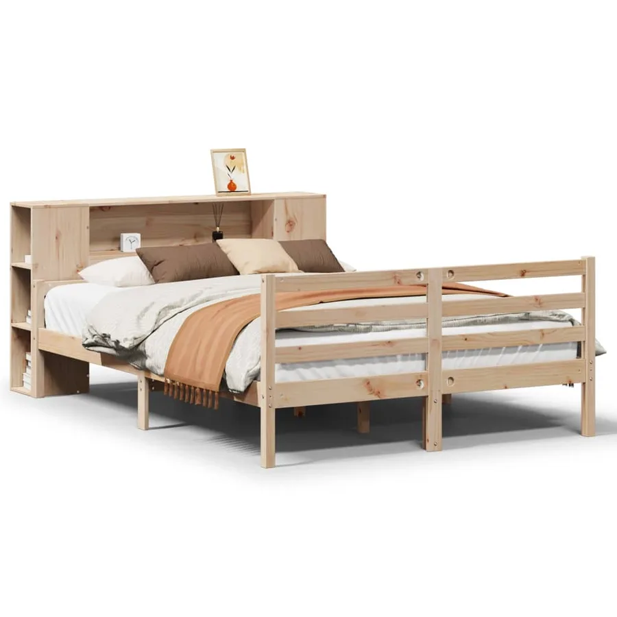 Lit bibliothèque sans matelas 150x200 cm bois massif de pin - 2