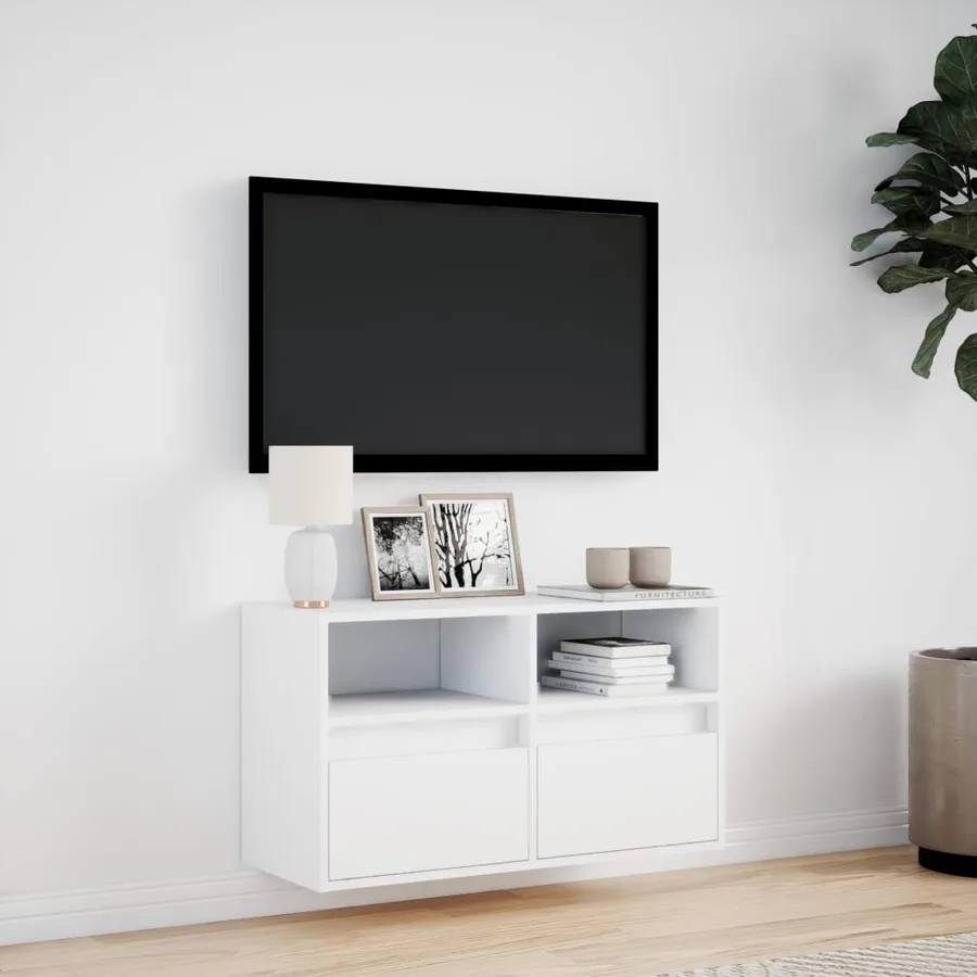 Meuble TV mural avec lumières LED blanc 80x31x45 cm - 4