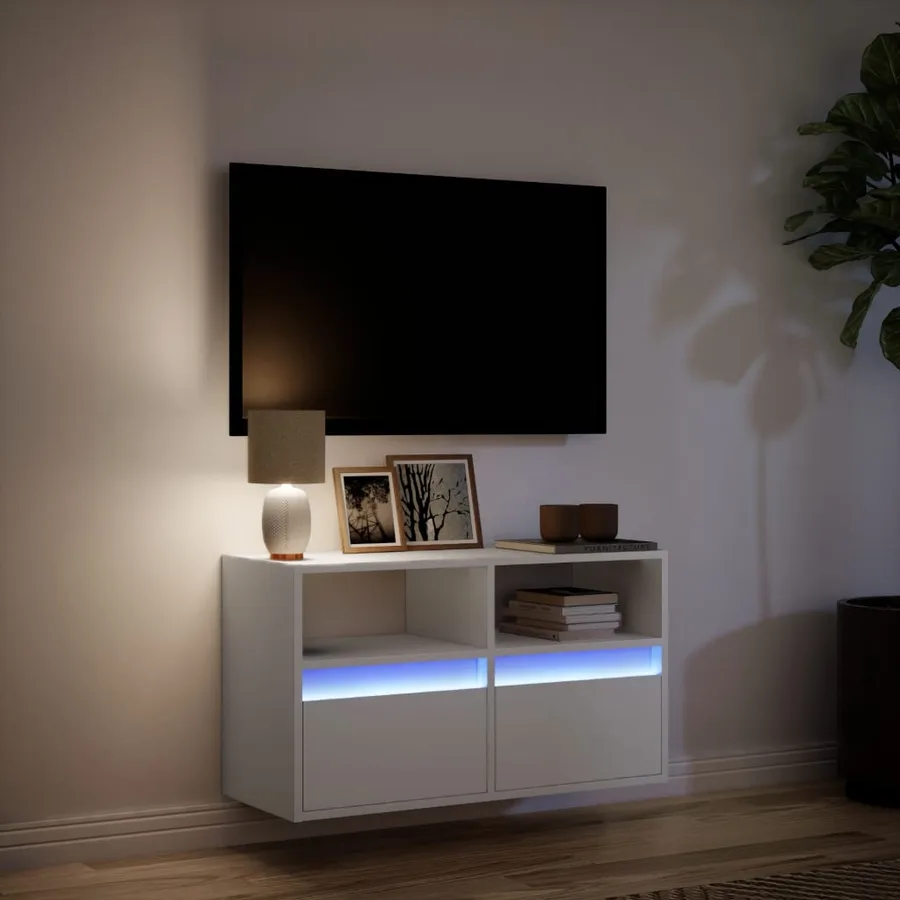 Meuble TV mural avec lumières LED blanc 80x31x45 cm - 5