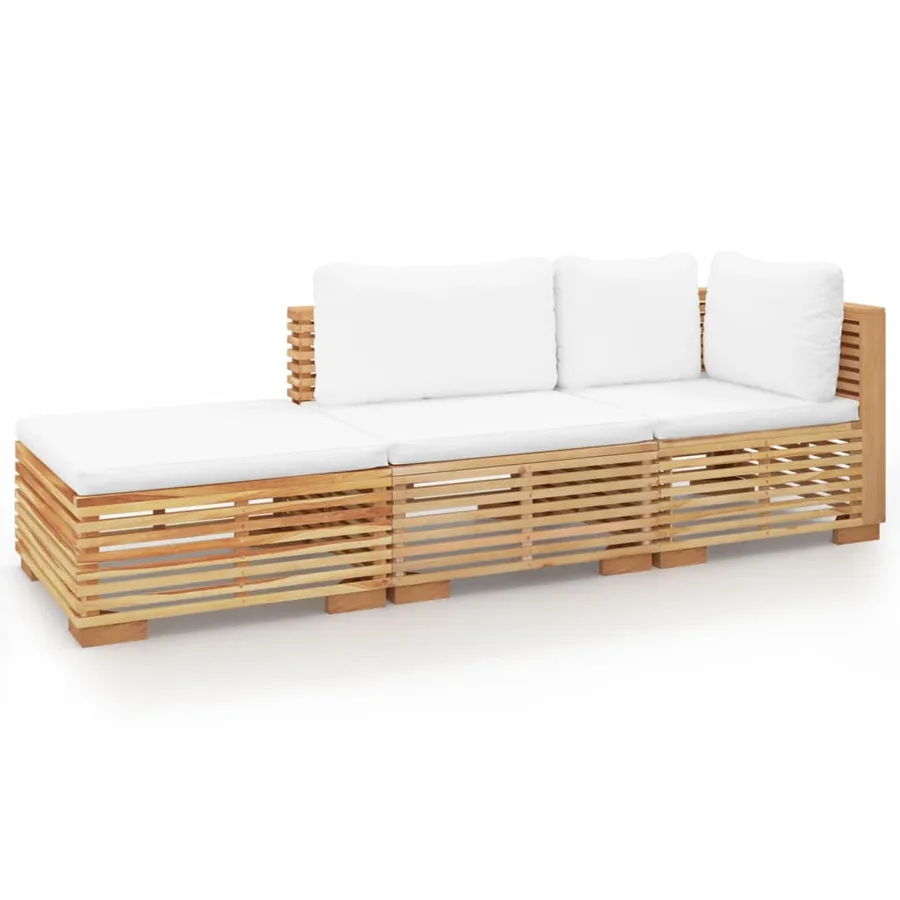 Salon de jardin 3 pcs avec coussins Bois de teck solide - 2