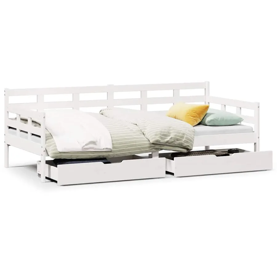 Lit de jour et tiroirs sans matelas blanc 90x190 cm bois massif - 2