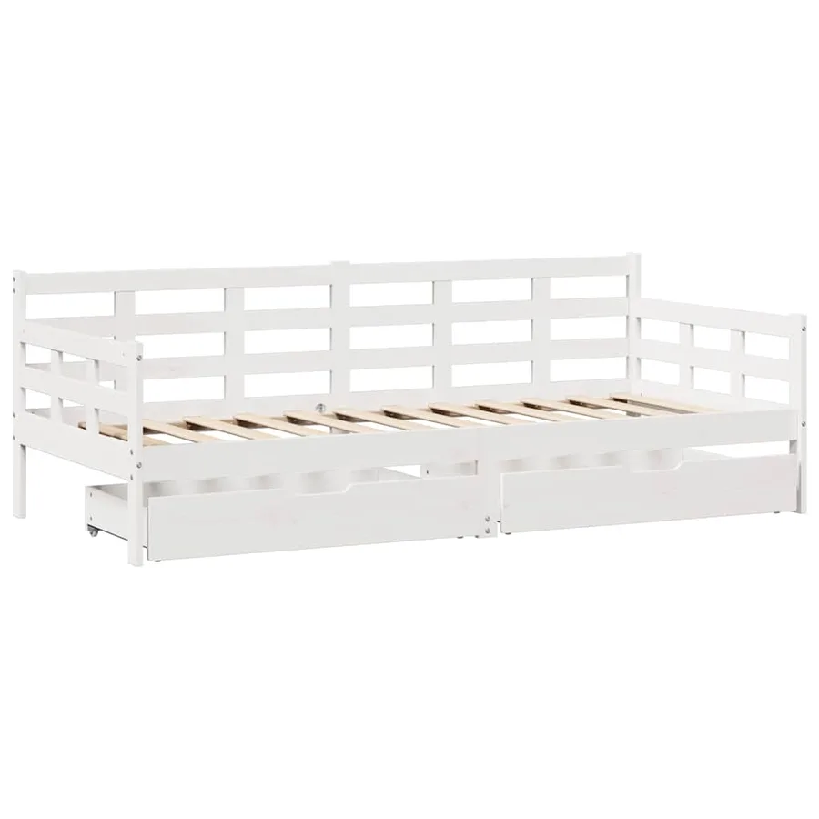 Lit de jour et tiroirs sans matelas blanc 90x190 cm bois massif - 3