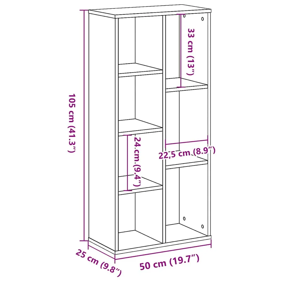 Bibliothèque gris béton 50x25x105 cm bois d'ingénierie - 9