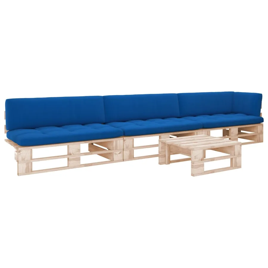 Salon de jardin palette 4pcs avec coussins Bois de pin imprégné