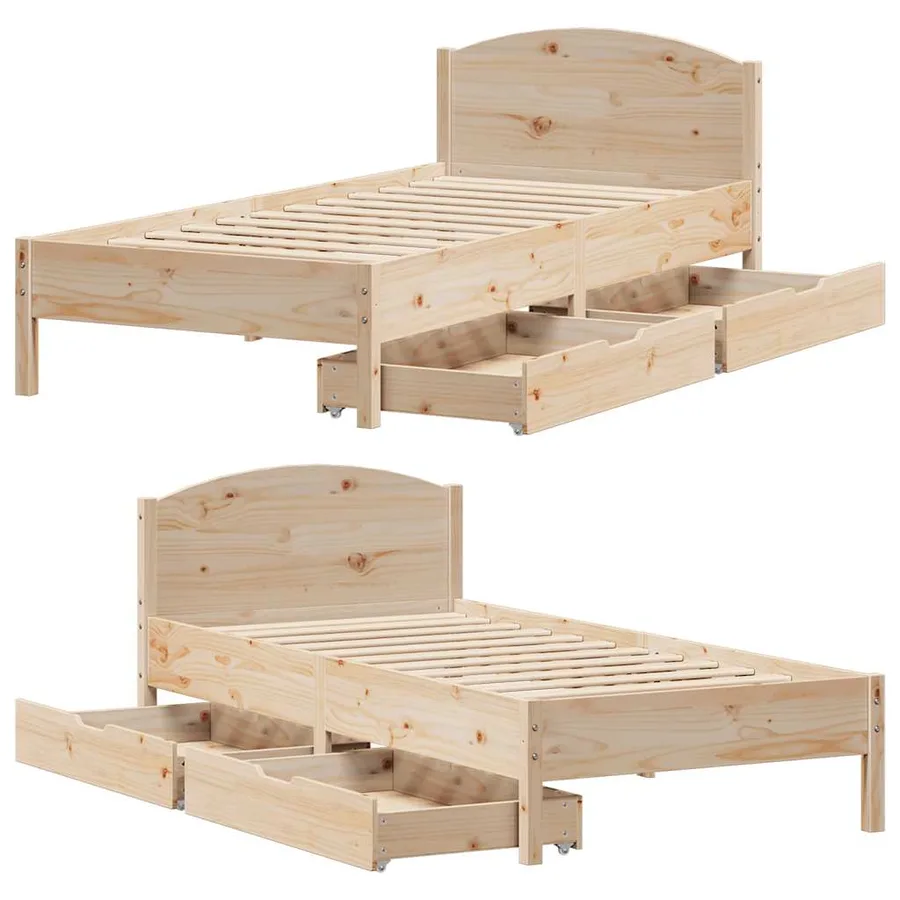 Cadre de lit sans matelas 75x190 cm bois de pin massif - 9