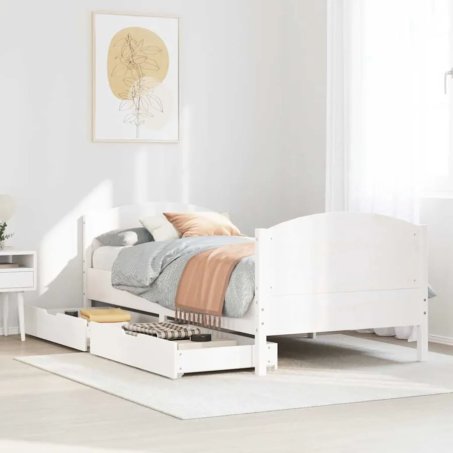 Cadre de lit sans matelas blanc 75x190 cm bois de pin massif