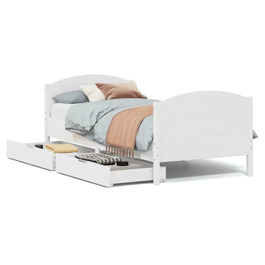 Cadre de lit sans matelas blanc 75x190 cm bois de pin massif - 2