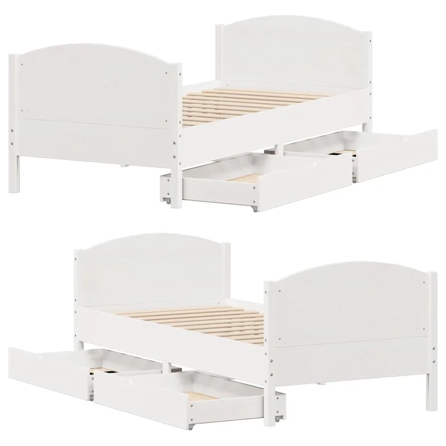 Cadre de lit sans matelas blanc 75x190 cm bois de pin massif - 9