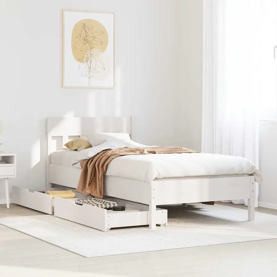Cadre de lit sans matelas blanc 75x190 cm bois de pin massif