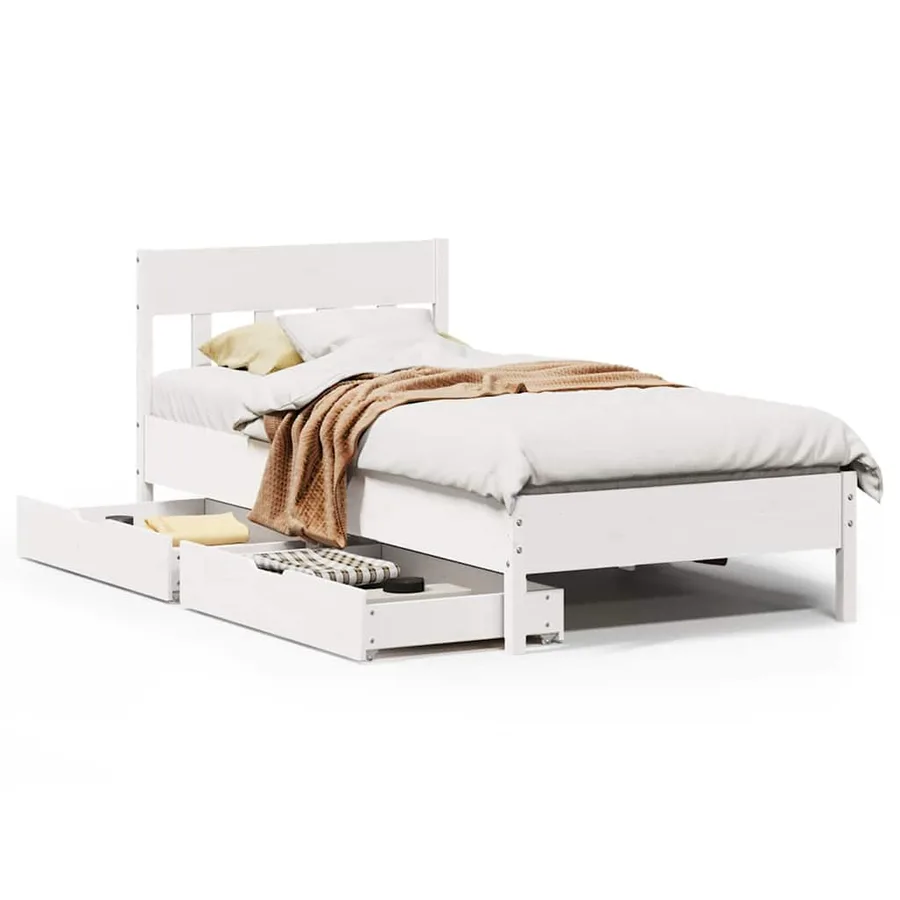 Cadre de lit sans matelas blanc 75x190 cm bois de pin massif - 2