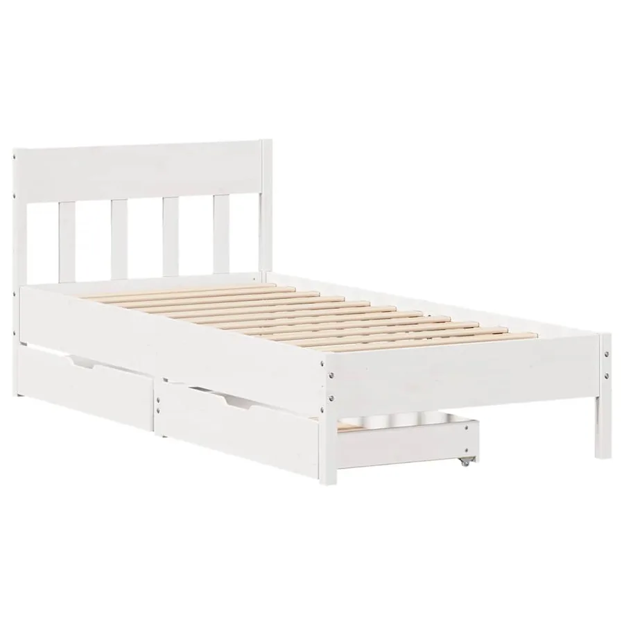 Cadre de lit sans matelas blanc 75x190 cm bois de pin massif - 3