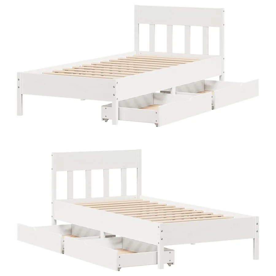 Cadre de lit sans matelas blanc 75x190 cm bois de pin massif - 9