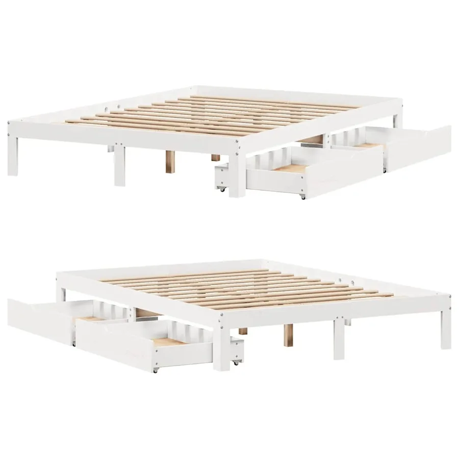 Cadre de lit avec tiroirs sans matelas blanc 140x200 cm - 9