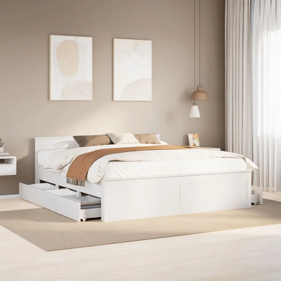 Cadre de lit sans matelas avec tête de lit 200x200 cm bois pin