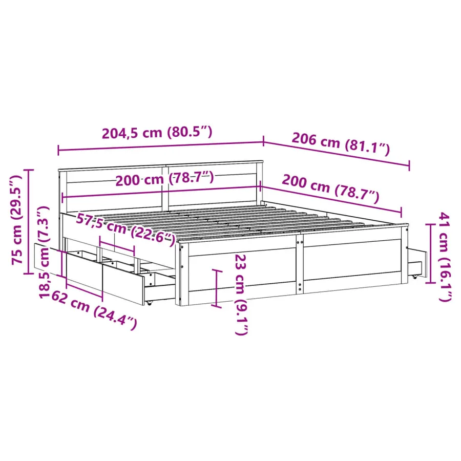 Cadre de lit sans matelas avec tête de lit 200x200 cm bois pin - 13