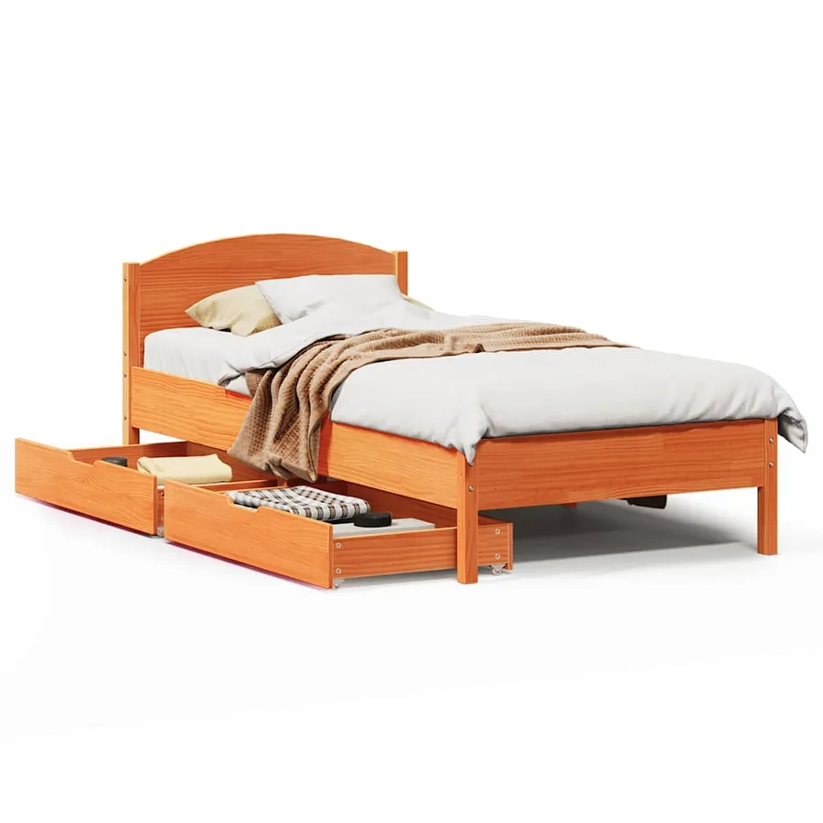 Cadre de lit sans matelas cire marron 75x190 cm bois pin massif - 2