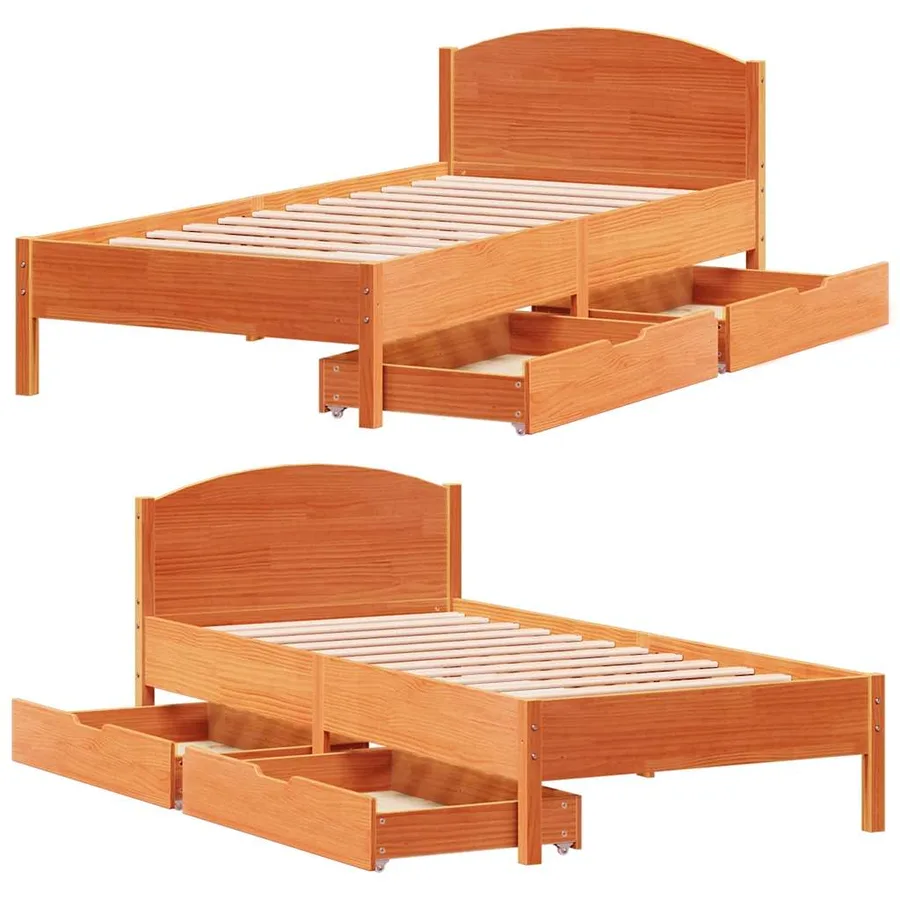 Cadre de lit sans matelas cire marron 75x190 cm bois pin massif - 9