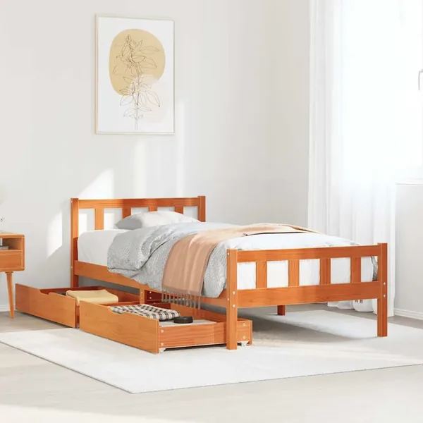 Cadre de lit sans matelas cire marron 75x190 cm bois pin massif
