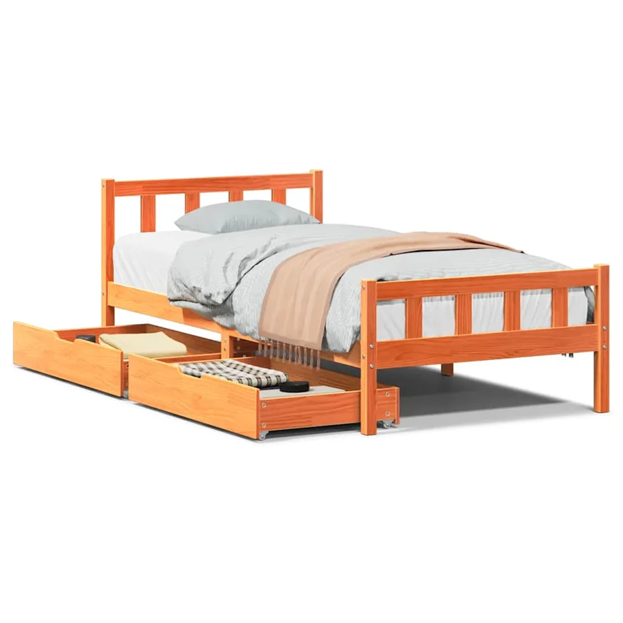 Cadre de lit sans matelas cire marron 75x190 cm bois pin massif - 2