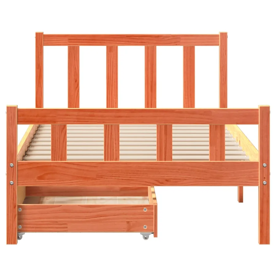 Cadre de lit sans matelas cire marron 75x190 cm bois pin massif - 4